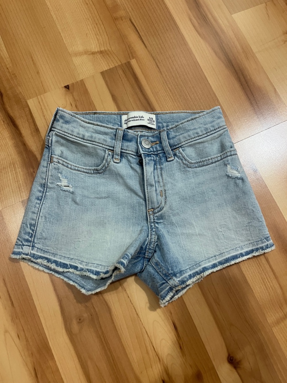 Light Wash Denim Kids Shorts - Casual Fray Hem